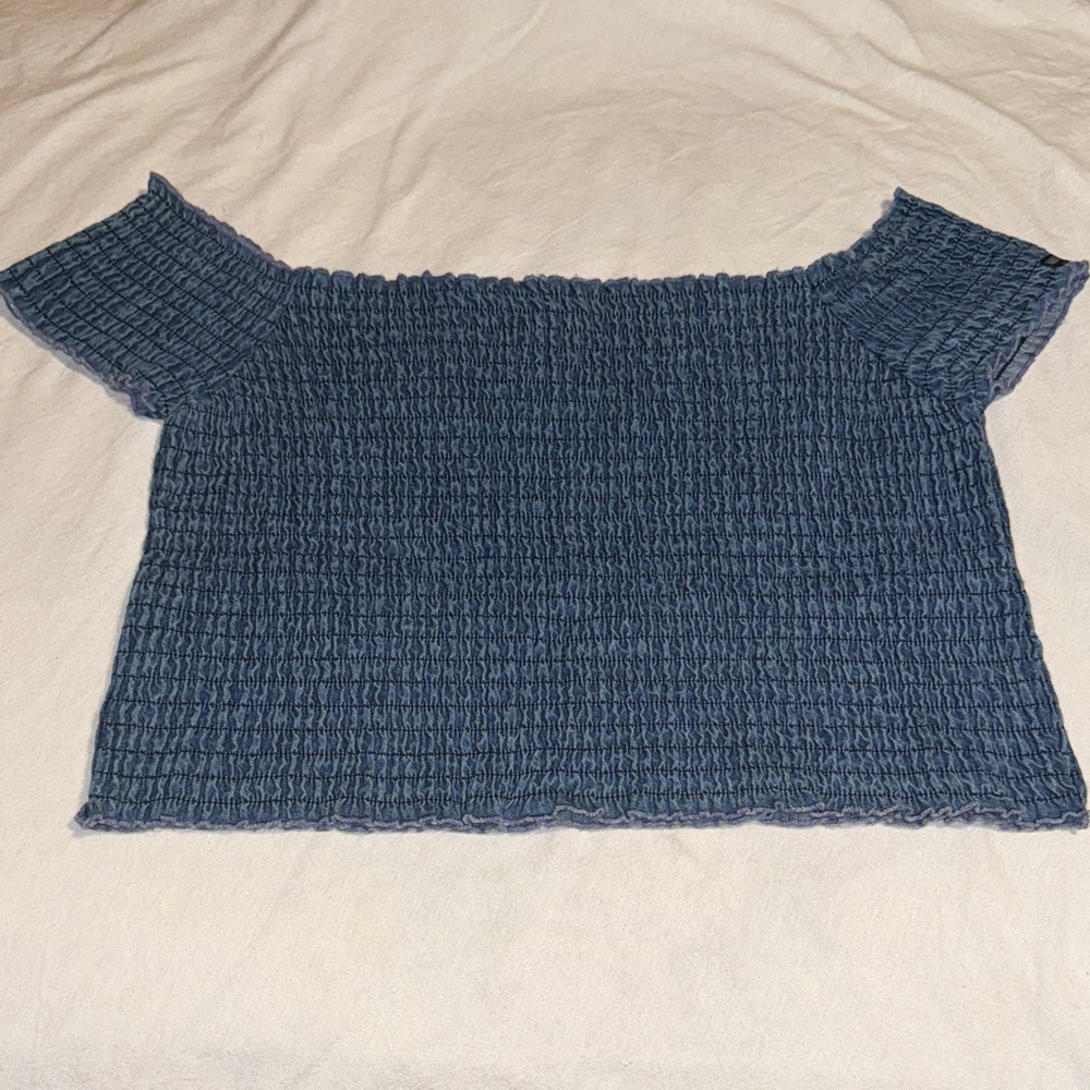 Harley-Davidson Blue Smocked Off-Shoulder Top